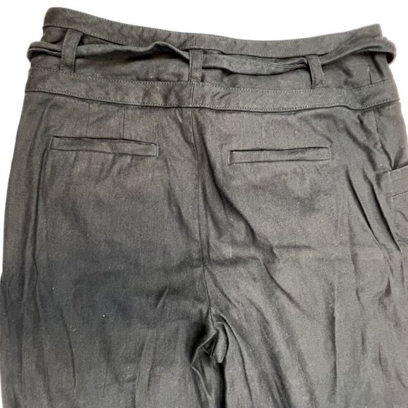 Anthropologie Pants Women 2 Black Linen Blend Belted Three Button Front Wide Leg - Picture 5 of 8
